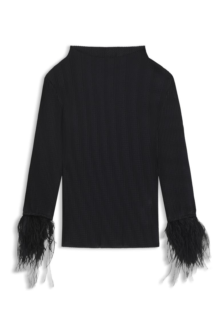 Efedera Texture Feather Cuff Top, Alternate, color, BLACK