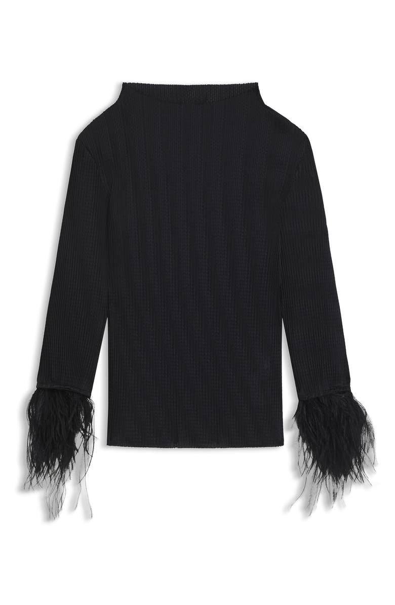 BOSS Efedera Texture Feather Cuff Top, Alternate, color, Black