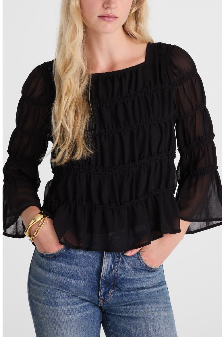 Square Neck Tiered Top, Main, color, JET BLACK