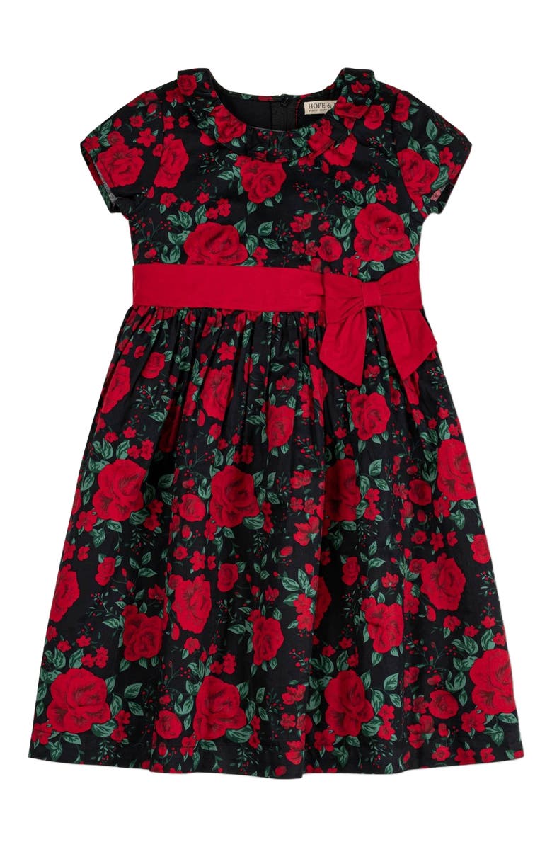 Hope & Henry Girls' Ruffle Collar Party Dress, Toddler, Alternate, color, Black Holiday Rose