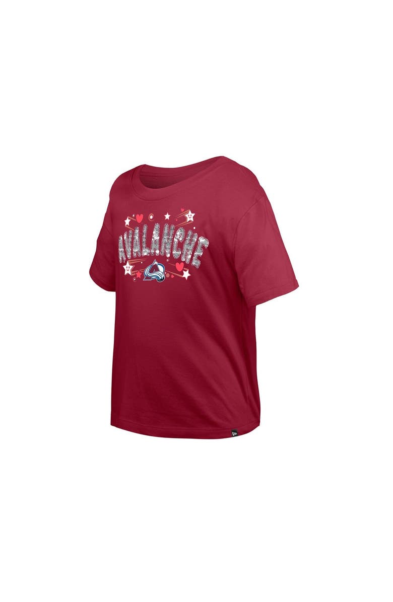 New Era Girl's Youth New Era  Dark Red Colorado Avalanche Flip Sequin T-Shirt, Alternate, color, Dark Red