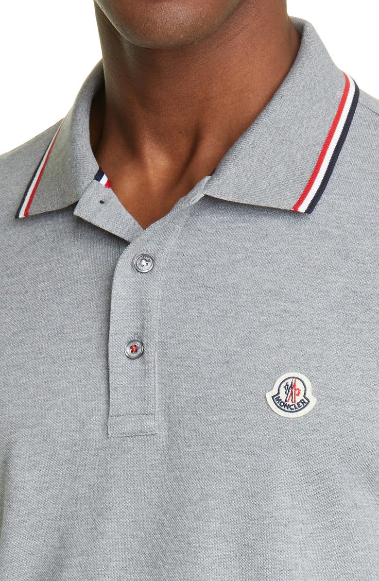 Moncler Tipped Long Sleeve Piqué Polo, Alternate, color, 