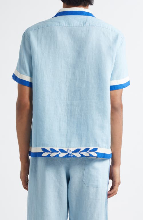 Bode Seedling Stripe Linen Camp Shirt In Blue/white