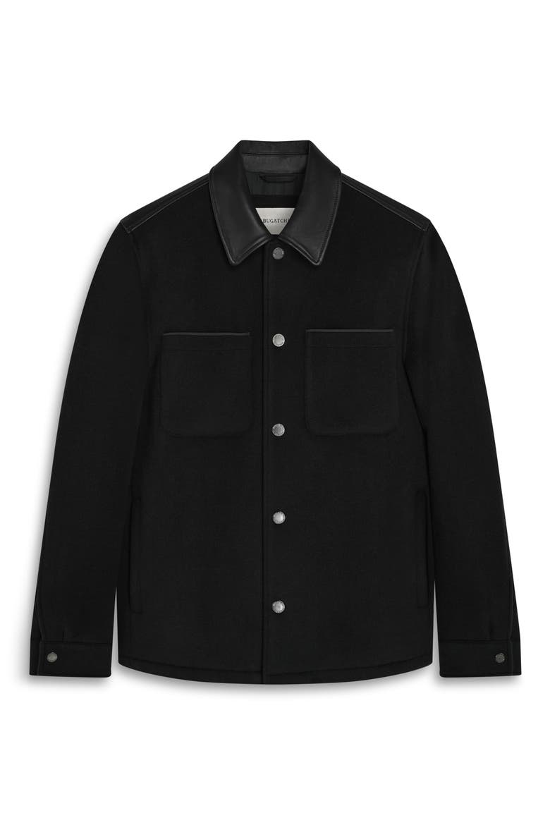 Leather Trim Shirt Jacket, Alternate, color, BLACK