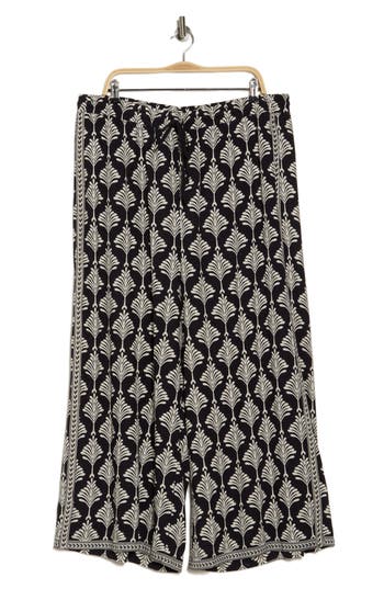 Max Studio Deco Wide Leg Pants In Black/cream Smalldeco Stamps