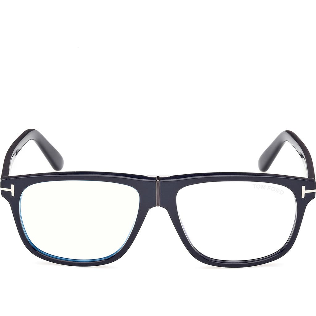 Tom Ford 56mm Pilot Blue Light Blocking Glasses In Deep Blue/t Logo