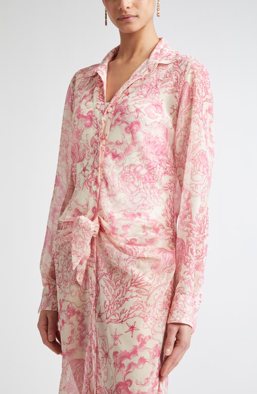 Versace Underwater Barocco Long Sleeve Cover-up Shirtdress In Pink
