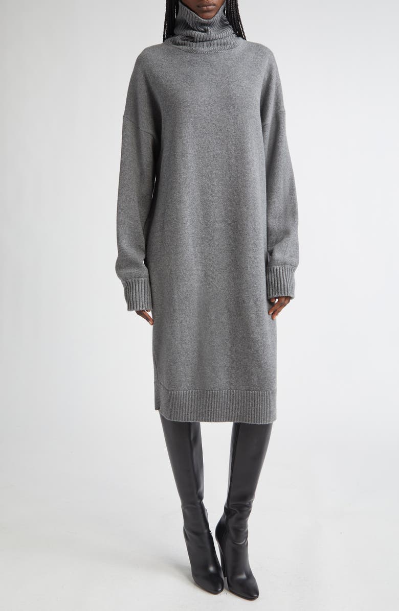 Michael Kors Collection Oversize Long Sleeve Turtleneck Cashmere Sweater Dress, Main, color, Banker Melange