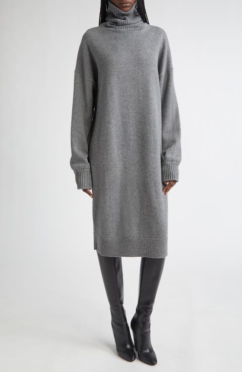 Oversize Long Sleeve Turtleneck Cashmere Sweater Dress