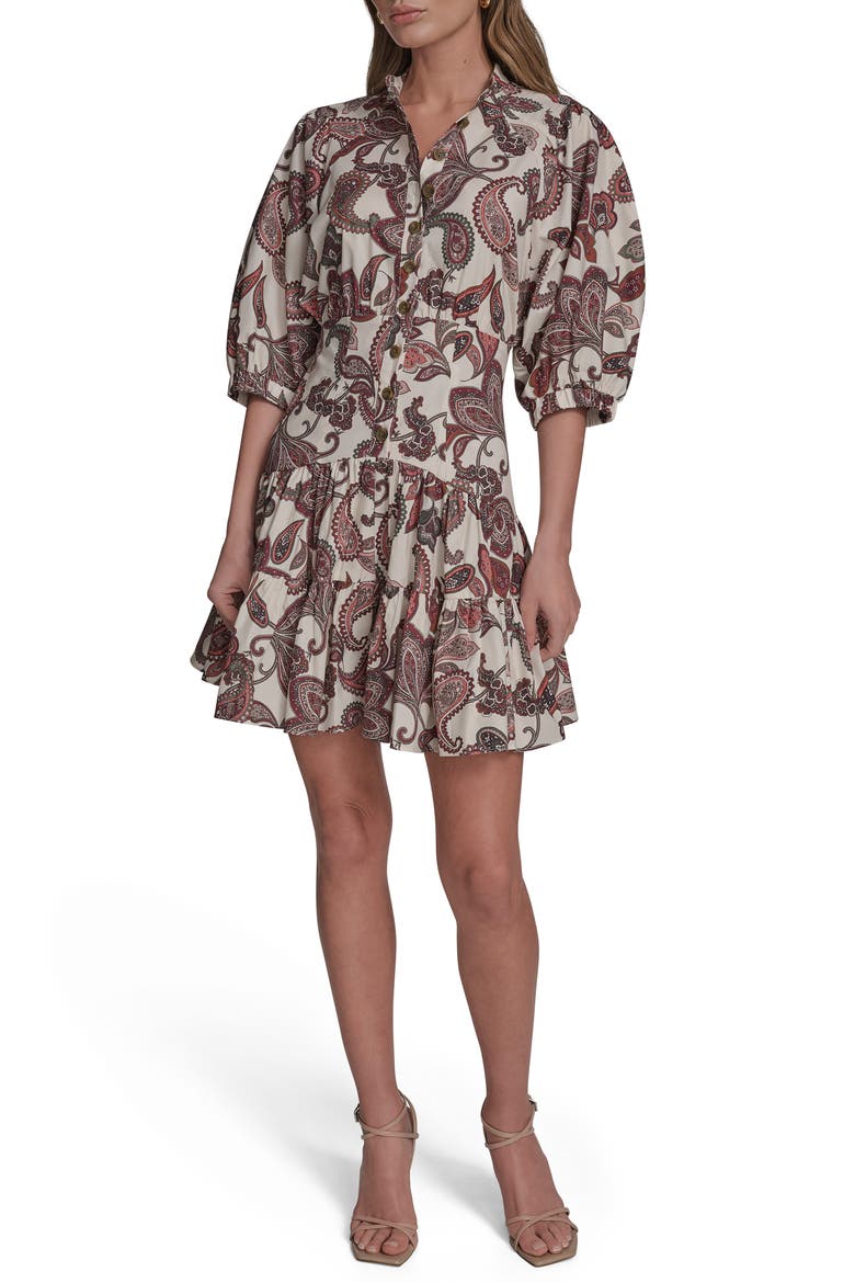 Print Tiered Dress, Main, color, DARK CREAM/ ORCHID BLOOM