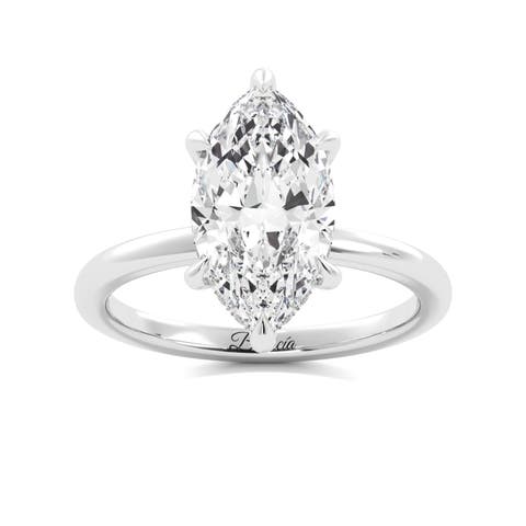 Marquise Diamond Solitaire Hidden Halo Engagement Ring