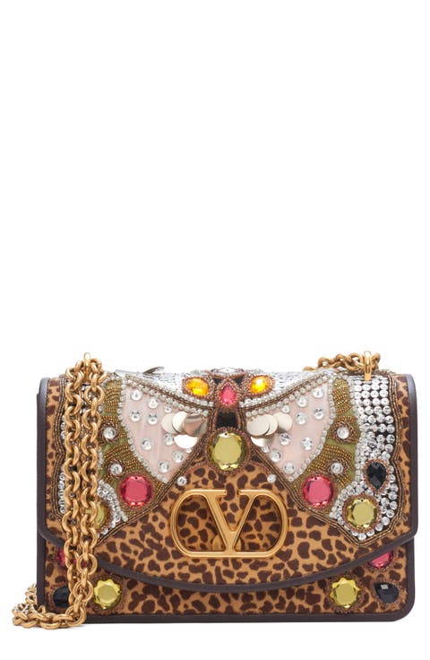 DeVain Embellished Genuine Calf Hair Shoulder Bag