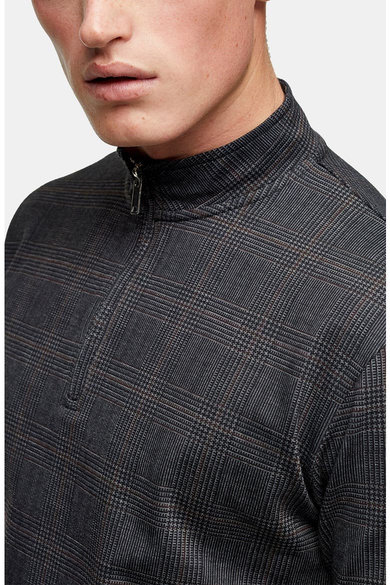 Classic Fit Glen Plaid Quarter-Zip Polo, Alternate, color, BLACK