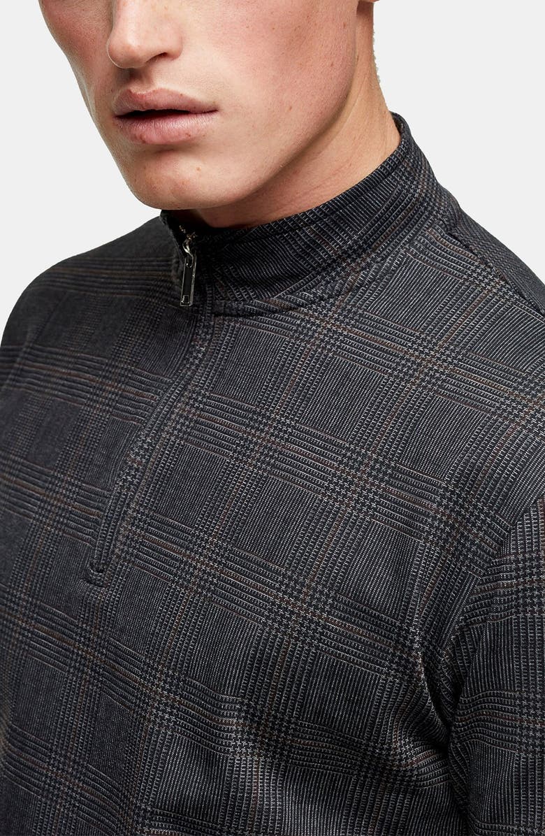Topman Classic Fit Glen Plaid Quarter-Zip Polo, Alternate, color, 