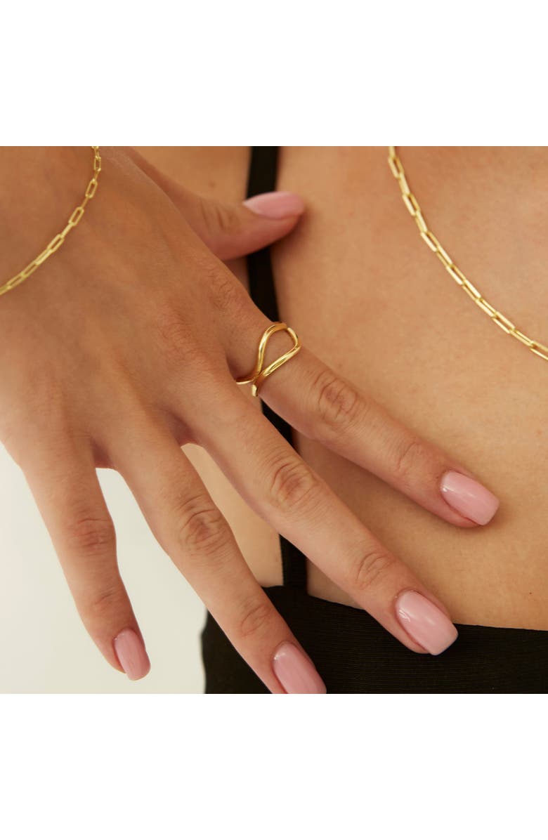 Spero London Wavy Lines Sterling Silver Wave Ring, Alternate, color, Gold