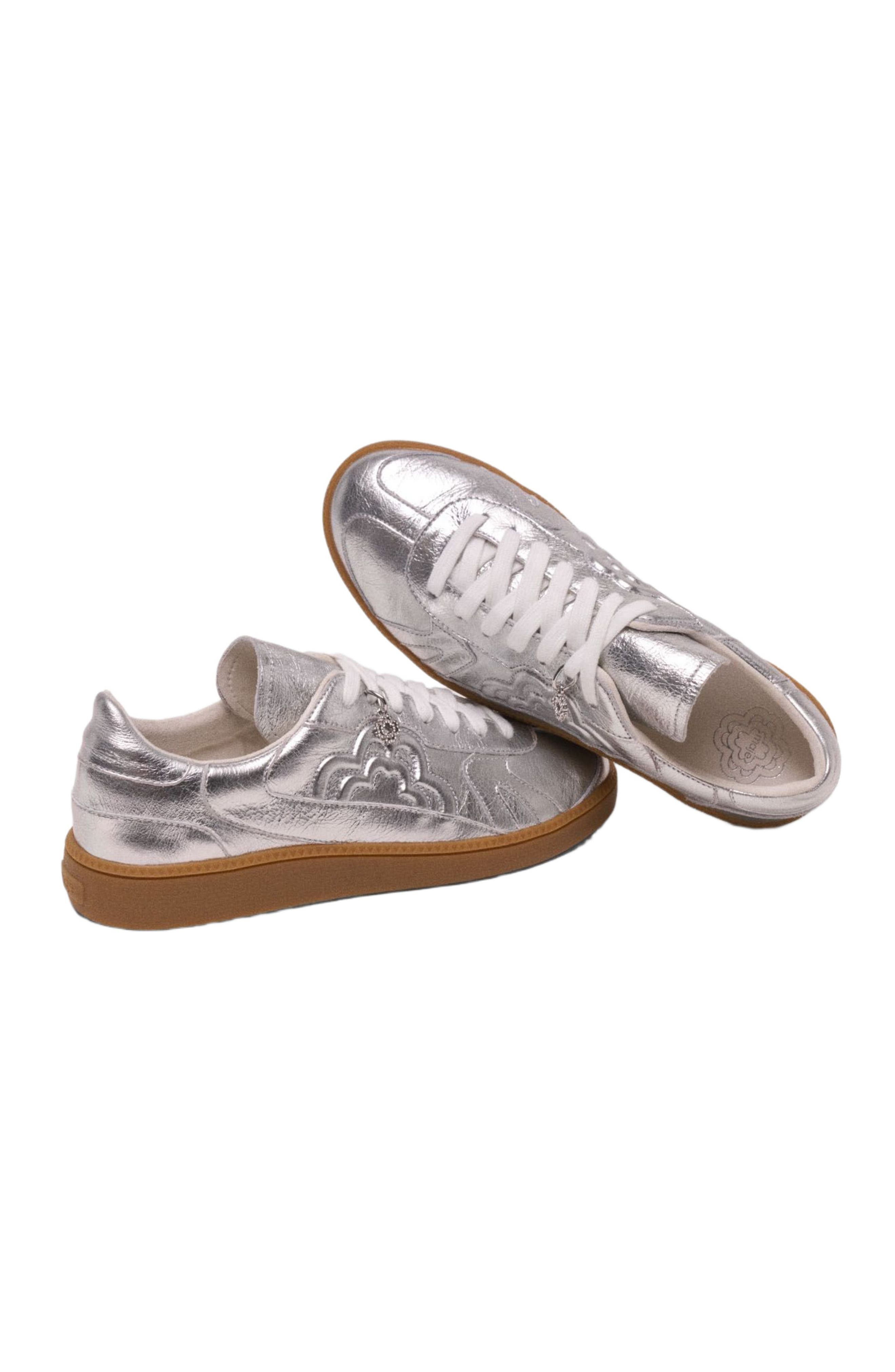 maje Metallic leather sneakers, Alternate, color, Silver