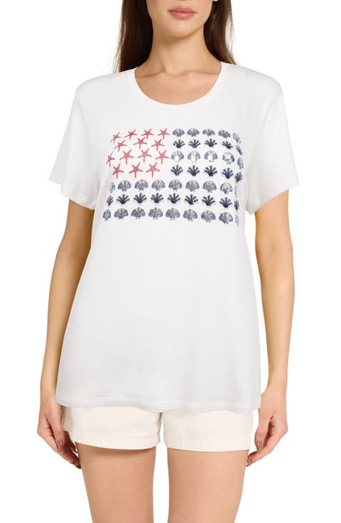 Scoop Neck Embellished Flag Graphic T-Shirt
