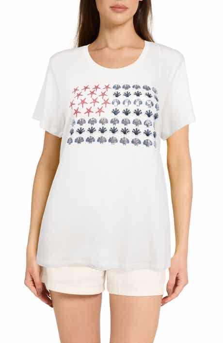 CARIBBEAN JOE Scoop Neck Embellished Flag Graphic T-Shirt