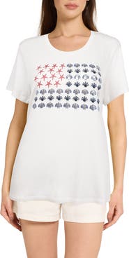CARIBBEAN JOE Scoop Neck Embellished Flag Graphic T-Shirt