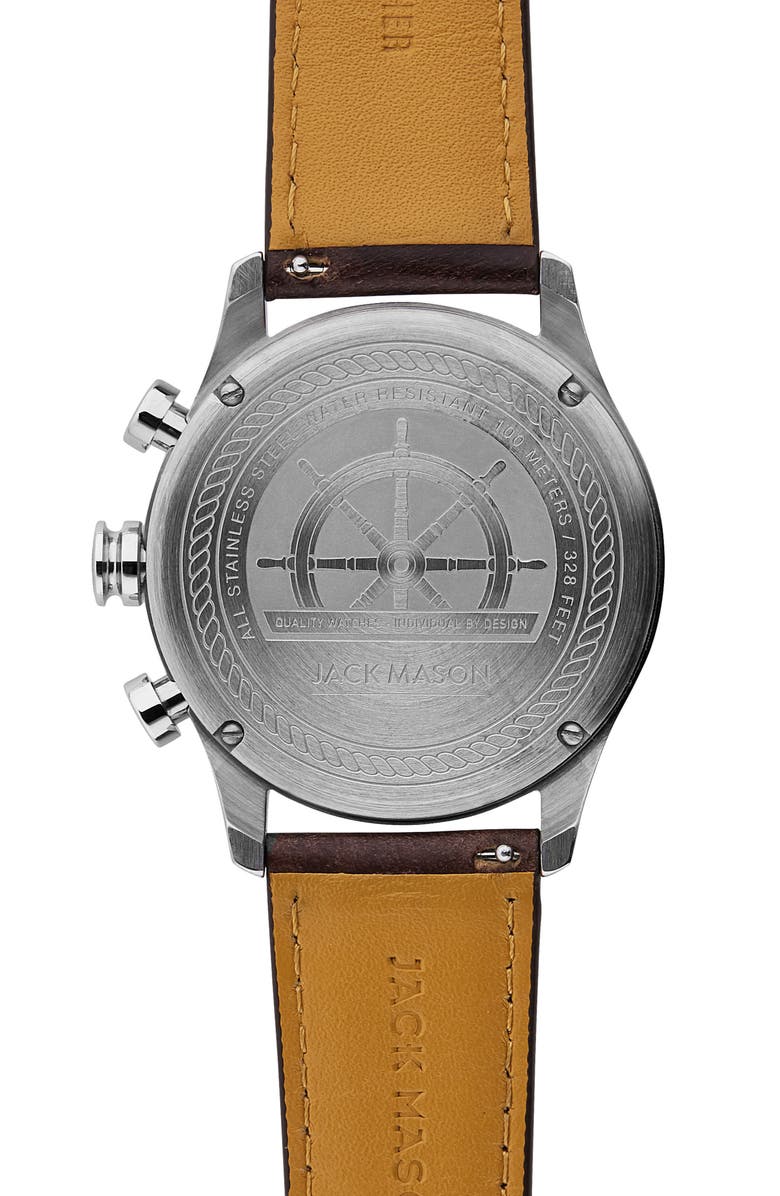 Jack Mason Nautical Chronograph Leather Strap Watch, 42mm, Alternate, color, 