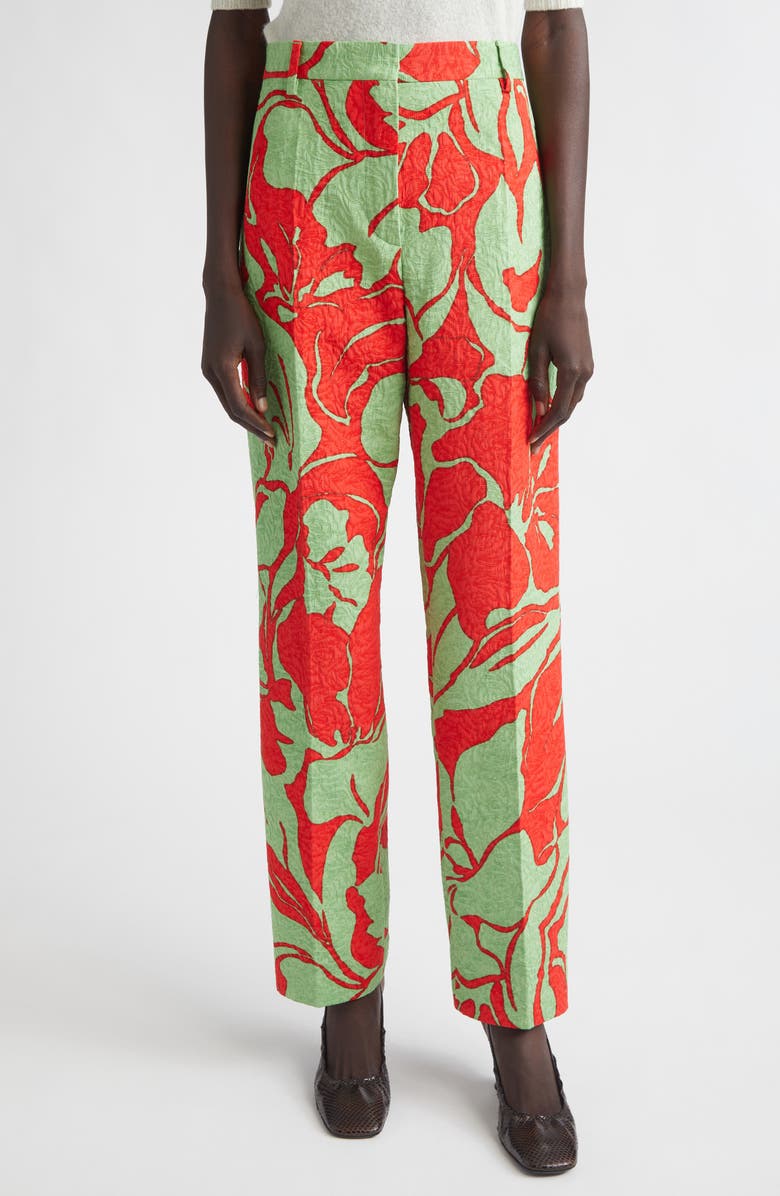 Dries Van Noten Pilar Floral Jacquard Cotton Blend Pants, Main, color, Pistache