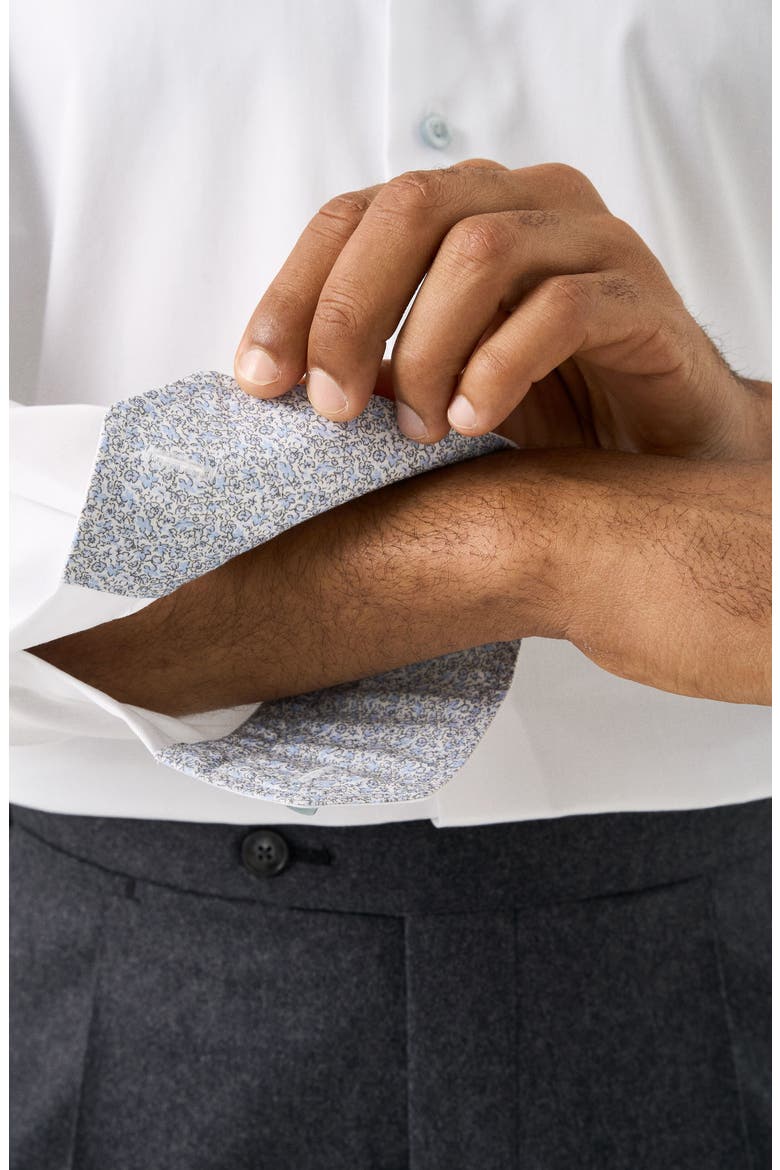 Slim Fit Solid with Floral Detail Signature Twill Button-Up Shirt, Alternate, color, WHITE