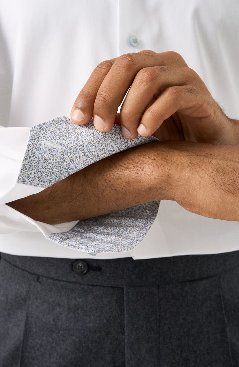 Eton Slim Fit Solid with Floral Detail Signature Twill Button-Up Shirt, Alternate, color, White