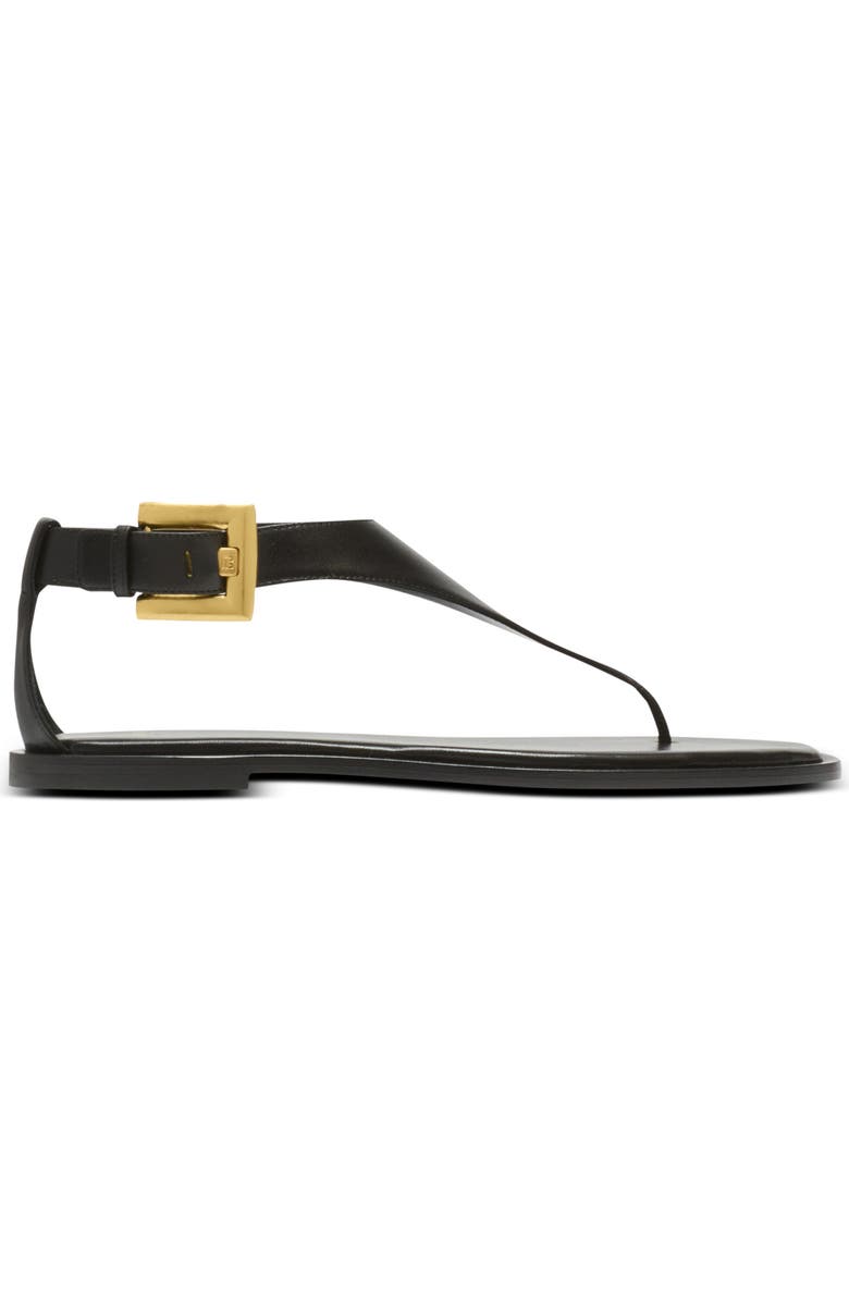 Balmain Anthem flat toe-post sandals in lambskin leather, Alternate, color, Black