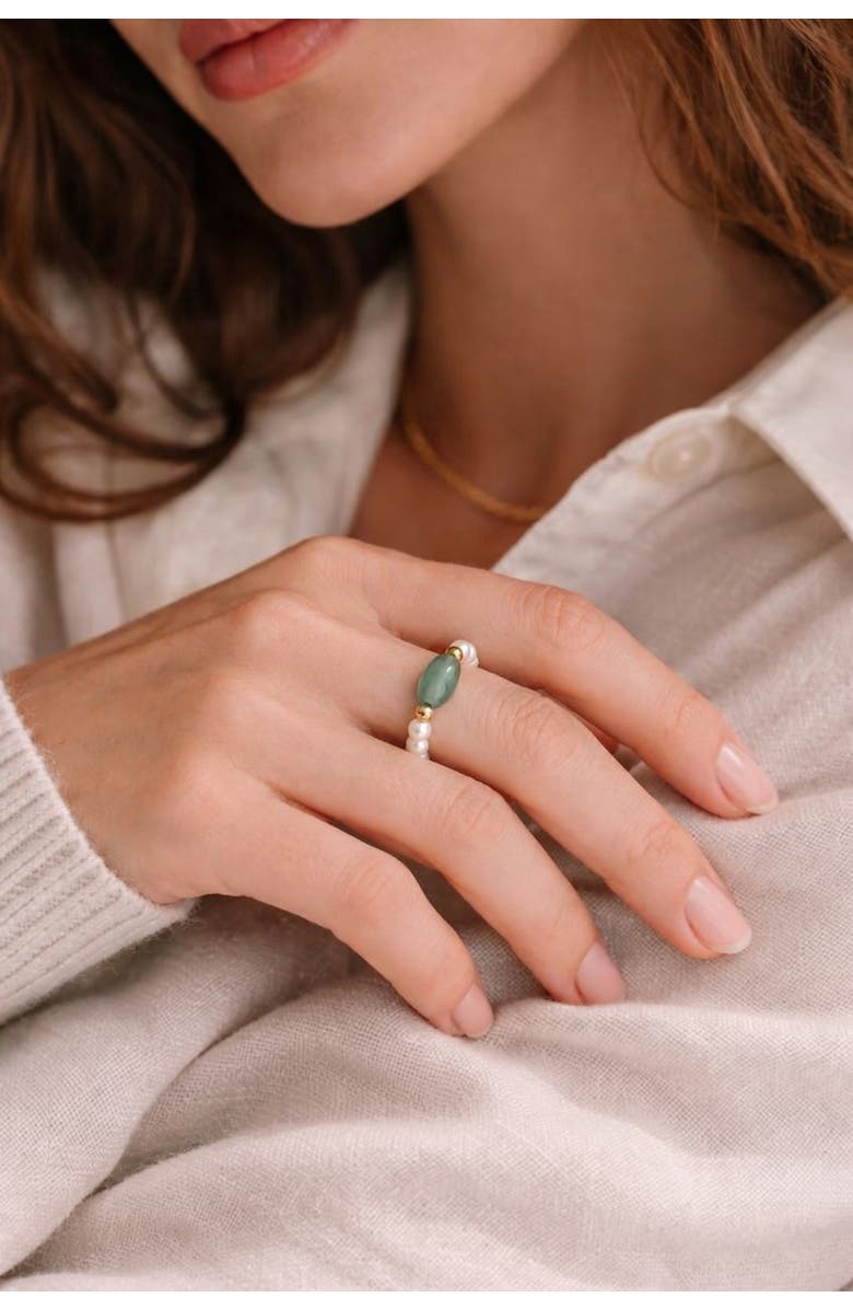 seree Isa Jade and beaded pearl stretch ring, Alternate, color, Light Green