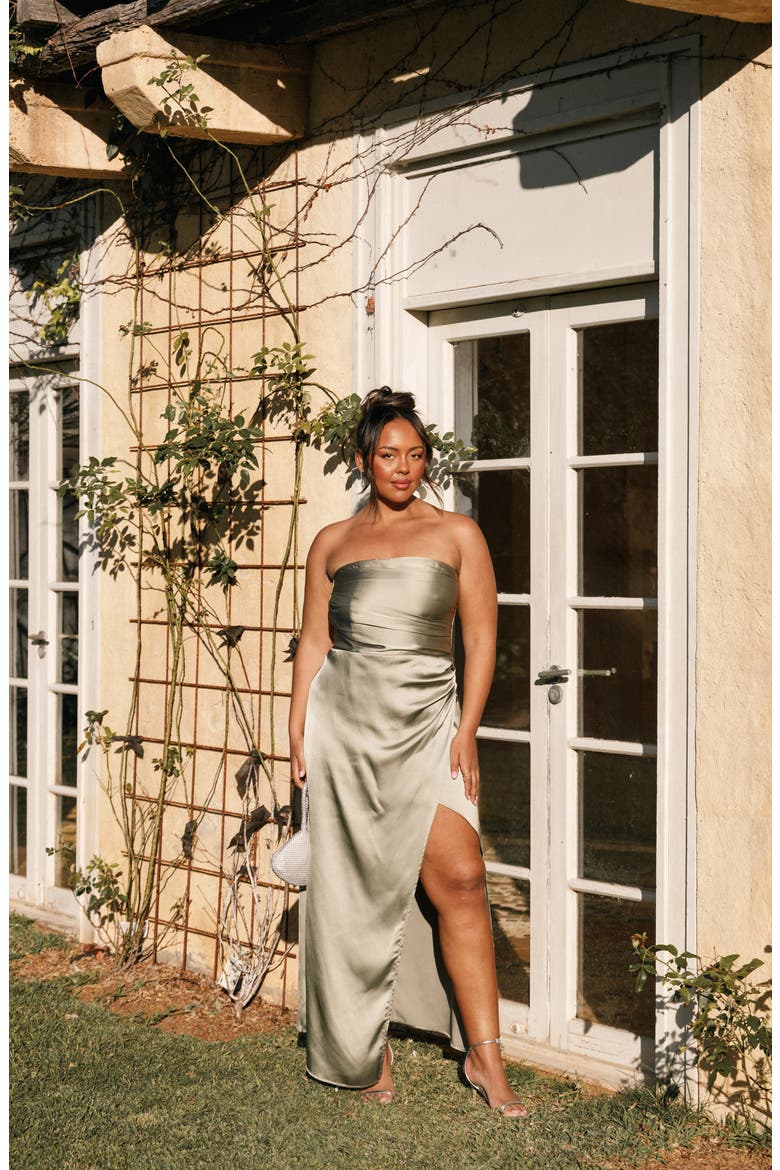 Kara Strapless Stretch Satin Gown, Alternate, color, OLIVE