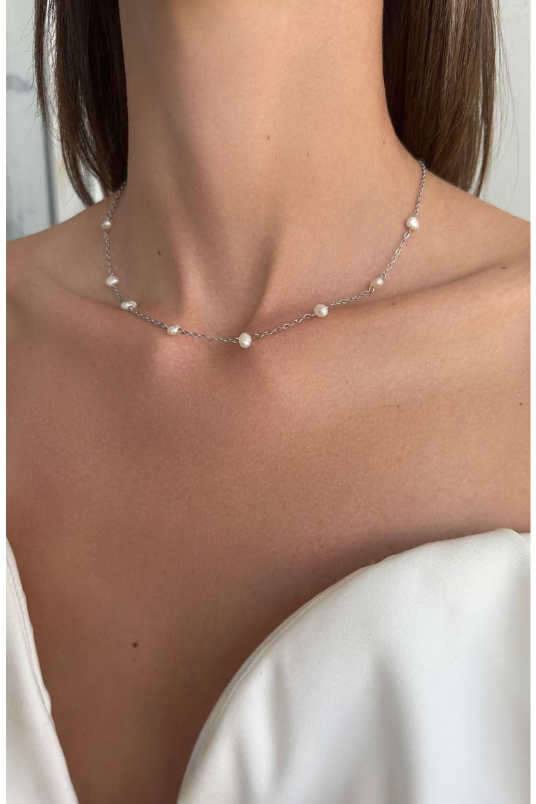 Freshwater Pearl Station Necklace, Alternate, color, SILVER-WHITE