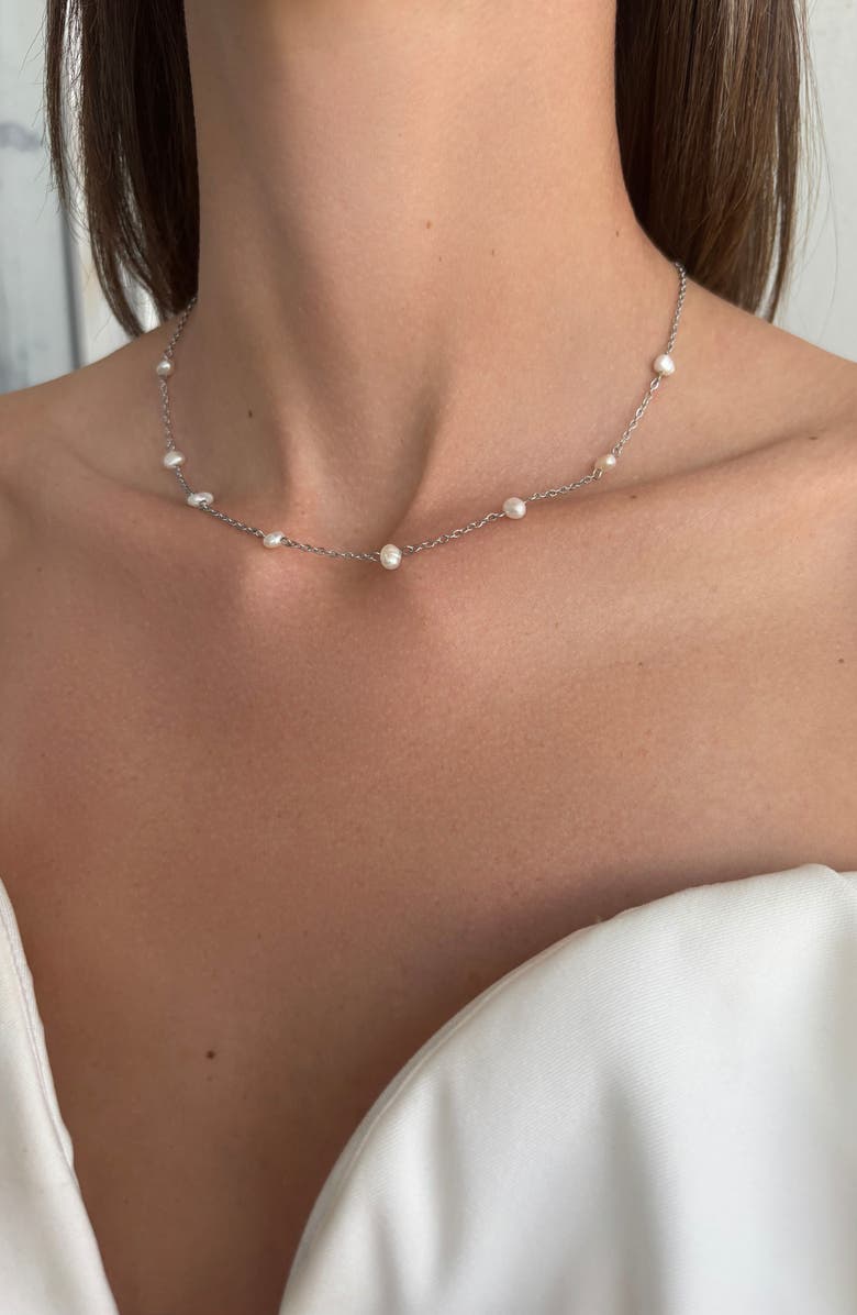 st. Moran Freshwater Pearl Station Necklace, Alternate, color, Silver-White