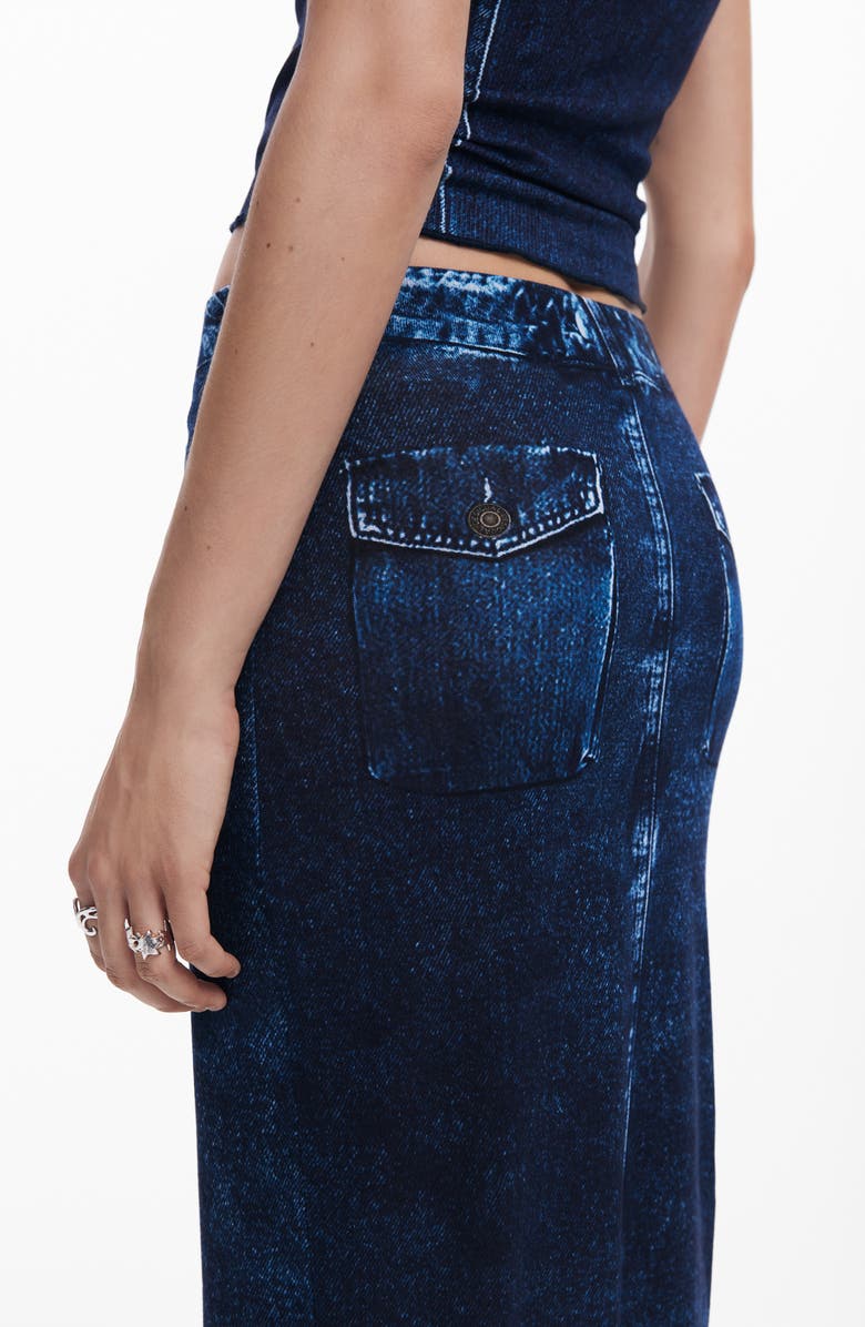 Desigual Trompe L'Oeil Denim Midi Skirt, Alternate, color, Blue