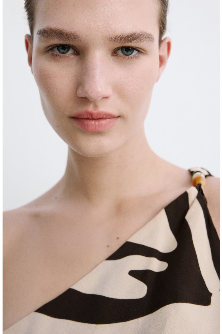 Zebra Print Beaded One Shoulder Top, Alternate, color, BROWN
