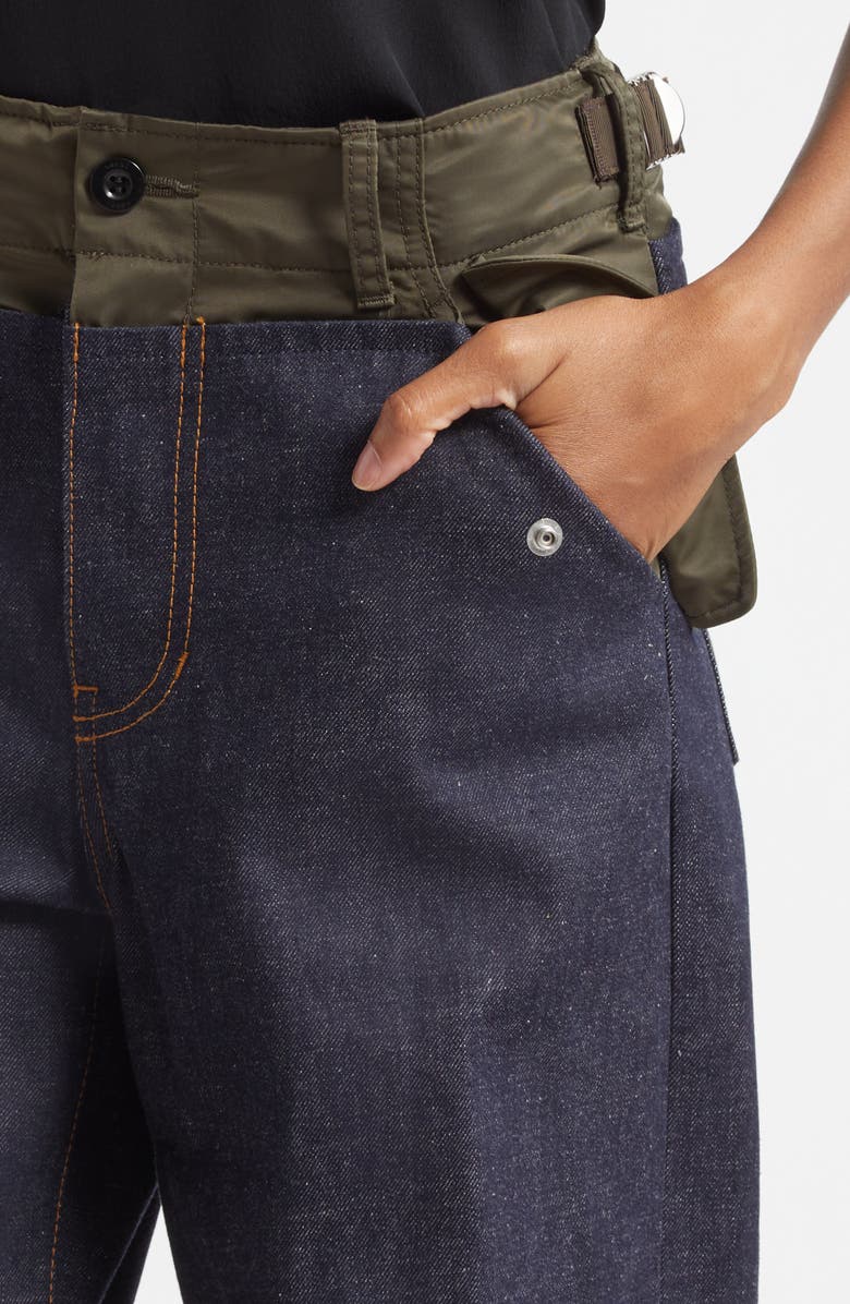Sacai Baggy Mixed Media Jeans, Alternate, color, Indigo/ Dark Khaki
