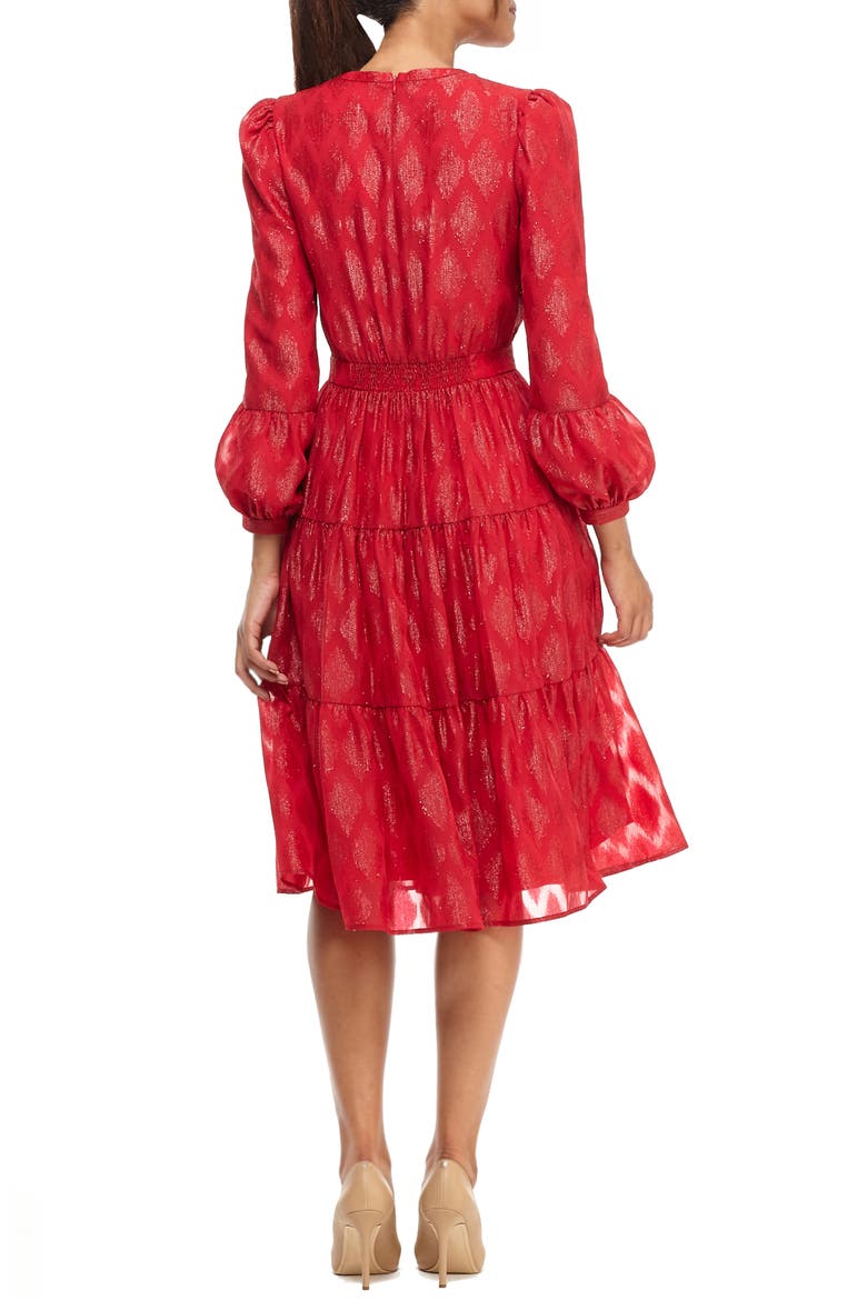 Annette Metallic Jacquard Long Sleeve Dress, Alternate, color, RUBY