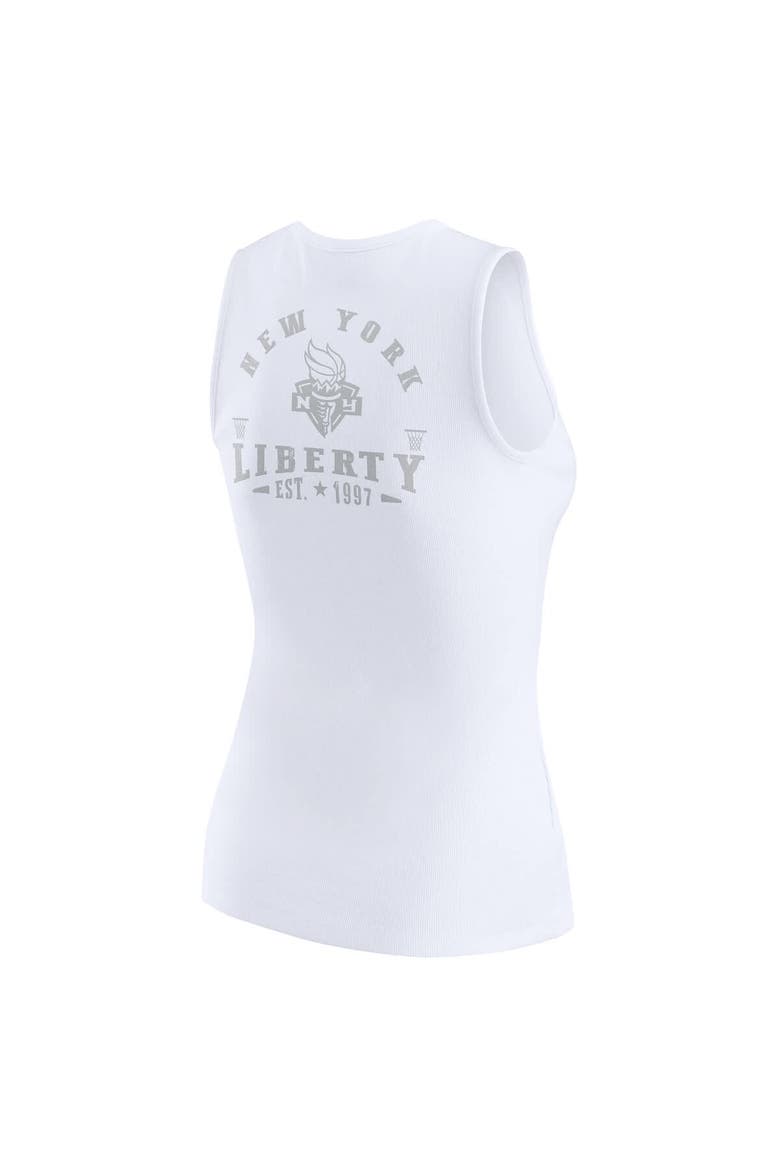 Women's WEAR by Erin Andrews White New York Liberty Rib-Knit Henley Tank Top, Alternate, color, White