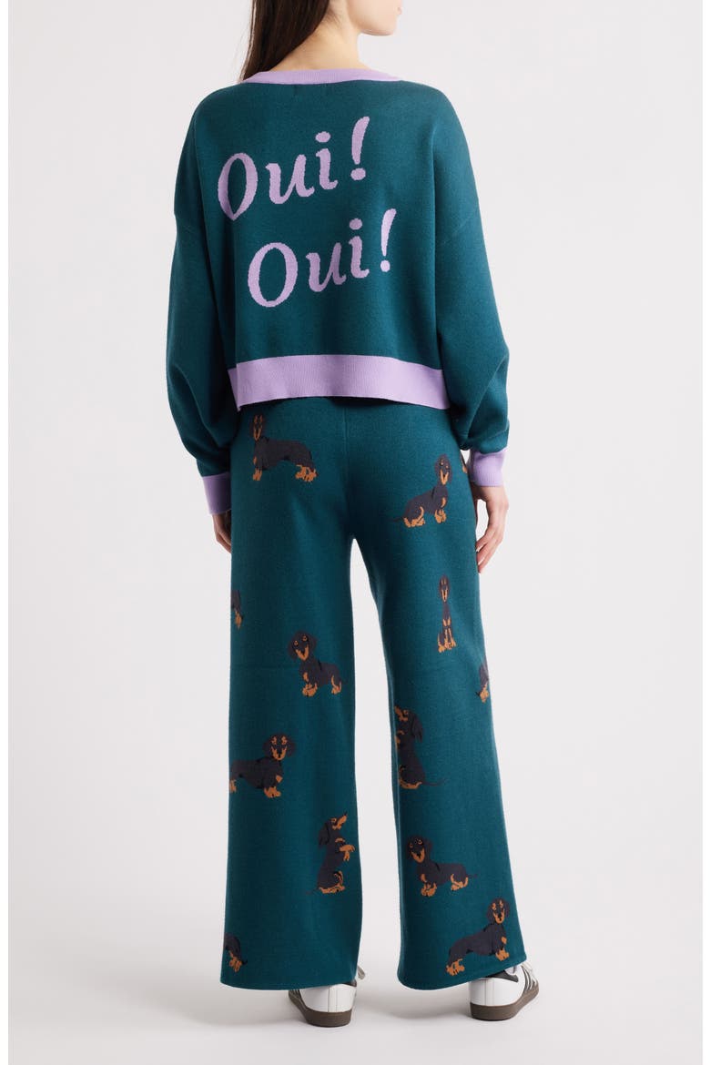 Weenie Dog Jacquard Sweater & Wide Leg Pants Set, Alternate, color, TEAL