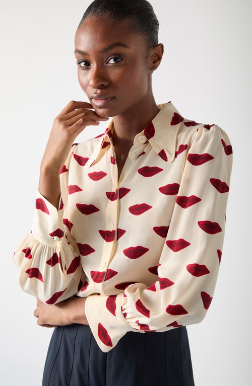 Lk Bennett Sonya Lips Print Silk Button-up Shirt In Multi