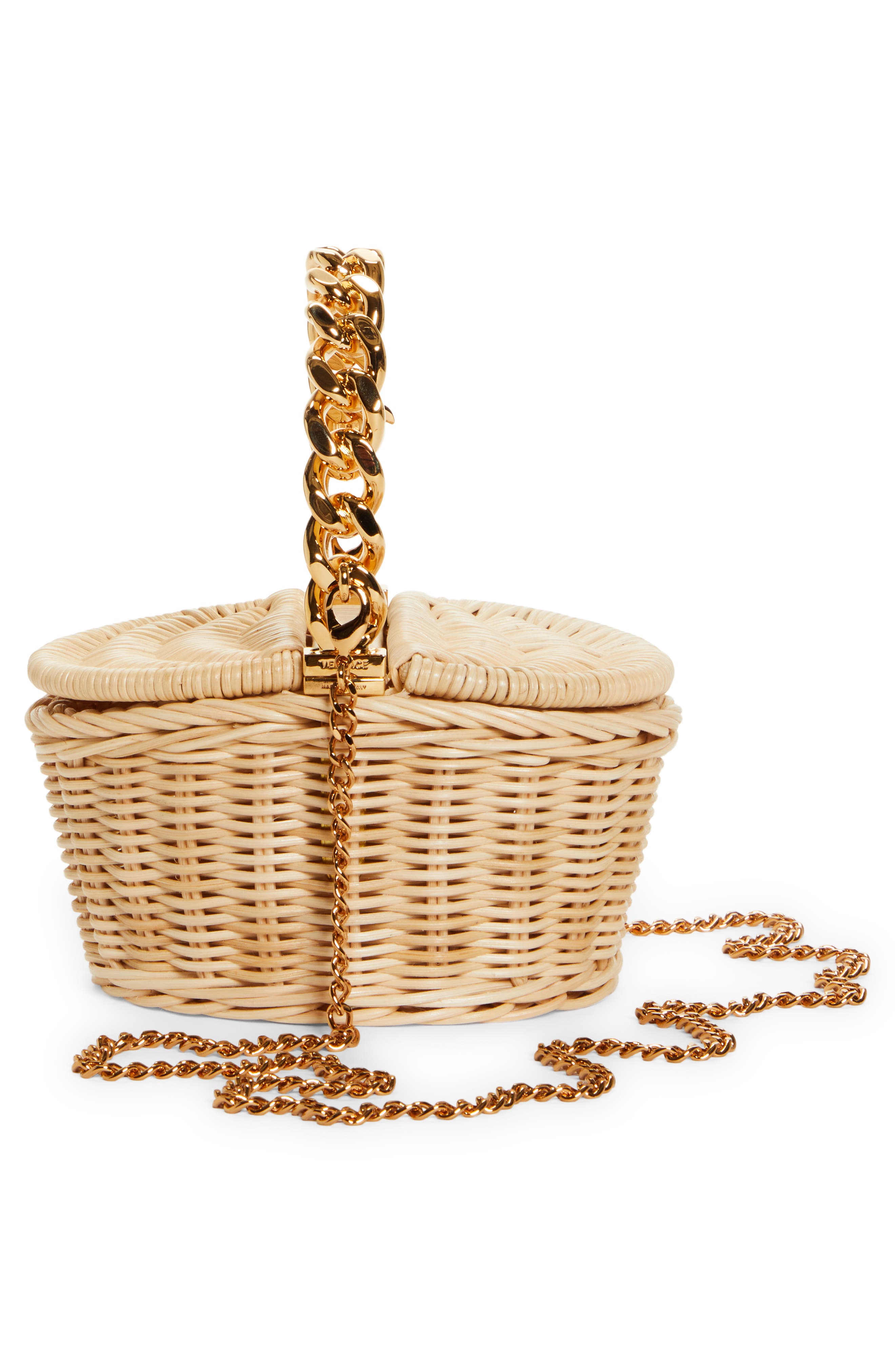 Versace Micro Straw Basket Bag, Alternate, color, 