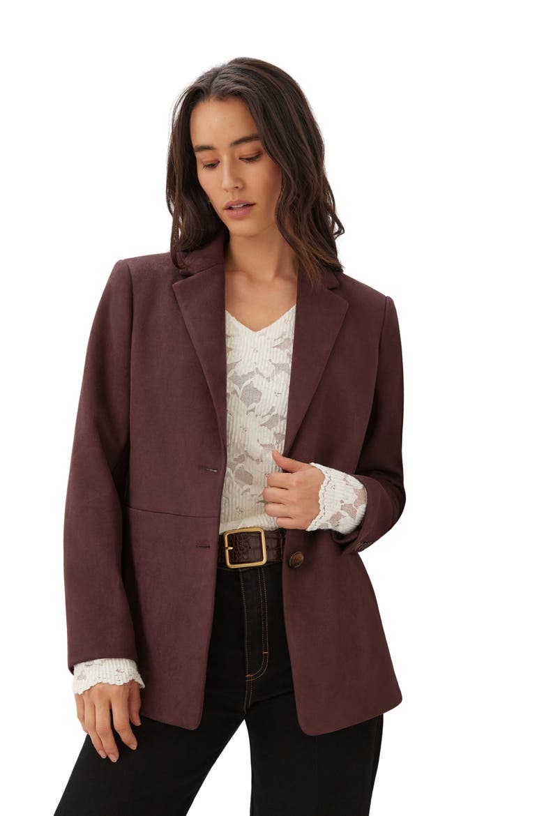 Faux Suede Blazer, Alternate, color, WINE