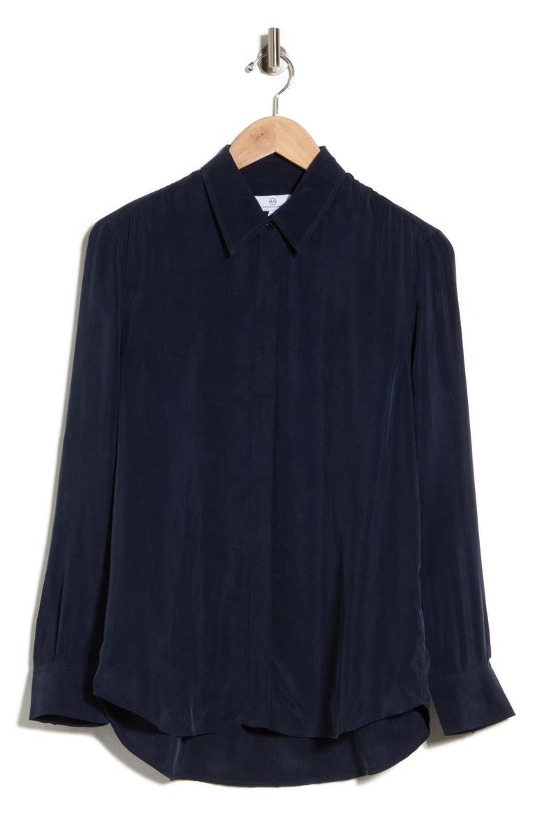 Shiela Button-Up Cupro Shirt, Alternate, color, DEEP NAVY