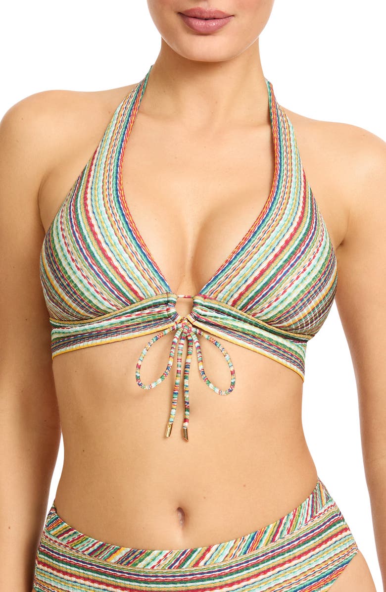 Robin Piccone Willow Halter BIkini Top, Main, color, Red Multi