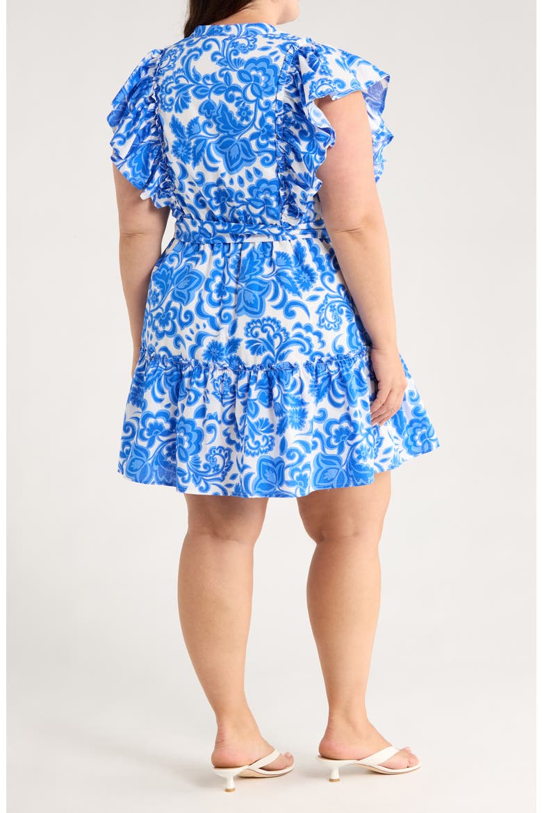 Magee Floral Print Ruffle Minidress, Alternate, color, WHITE/ BLUE/ MULTI