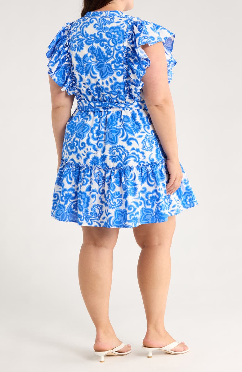 SUGARLIPS Magee Floral Print Ruffle Minidress, Alternate, color, White/ Blue/ Multi