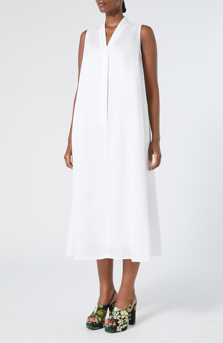 Marina Rinaldi Tema Sleeveless Linen Dress, Main, color, Optical White