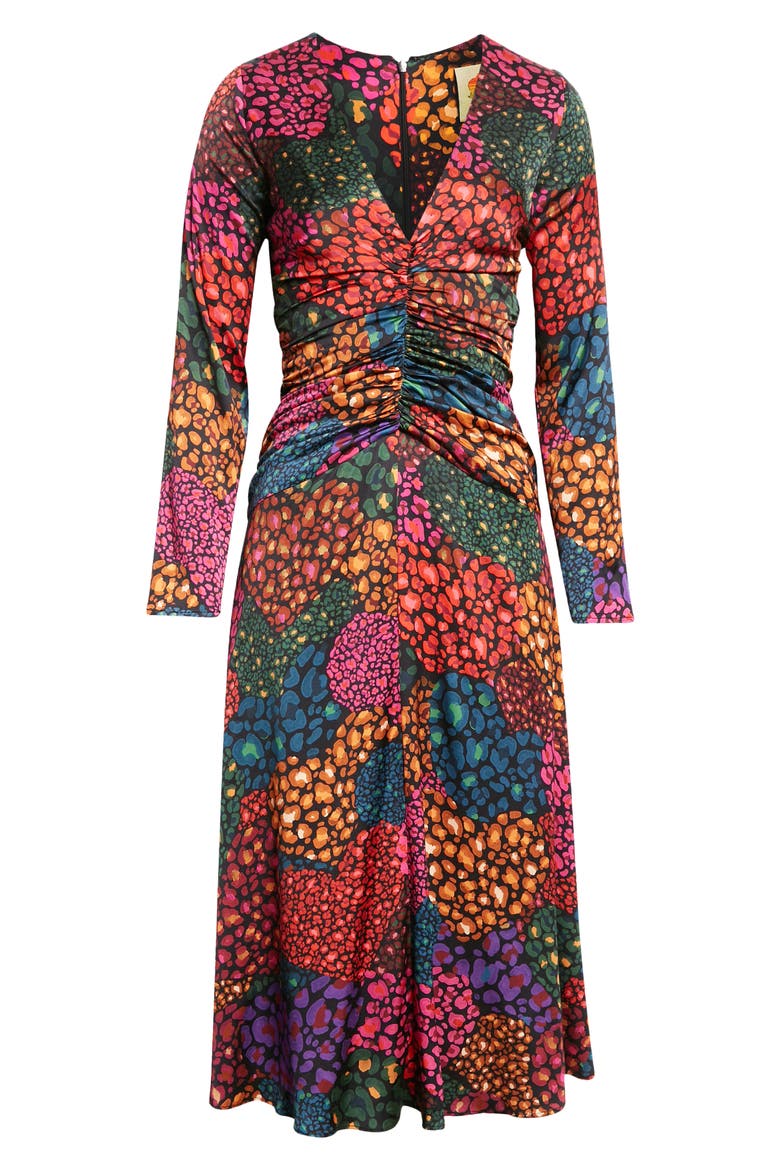 Rainbow Hearts Ruched Long Sleeve Midi Dress, Alternate, color, RAINBOW HEARTS