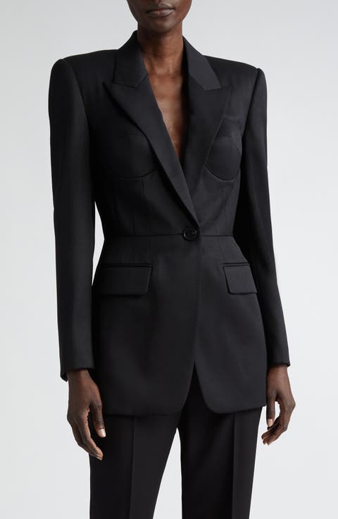 Trompe l'Oeil Corset Detail Wool Blazer