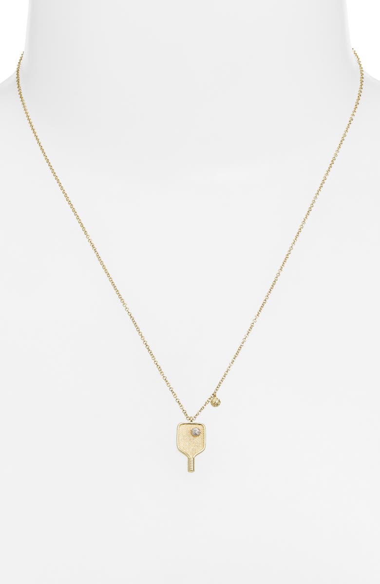 Meira T Diamond Pickleball Raquet Pendant Necklace, Alternate, color, Gold