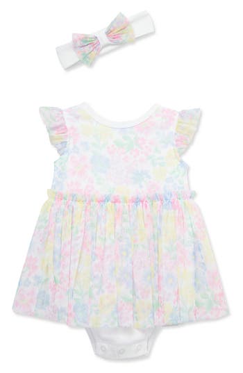 Little Me Floral Skirted Bodysuit & Headband Set In Pink